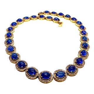 Bochic “Capri” Vintage Tanzanite & Diamond Necklace Set 18K Gold & Silver For Sale
