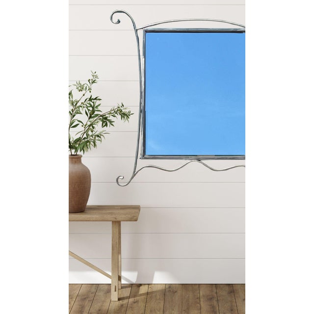 Silver Steel Rod Metal Wall Mirror For Sale - Image 4 of 11