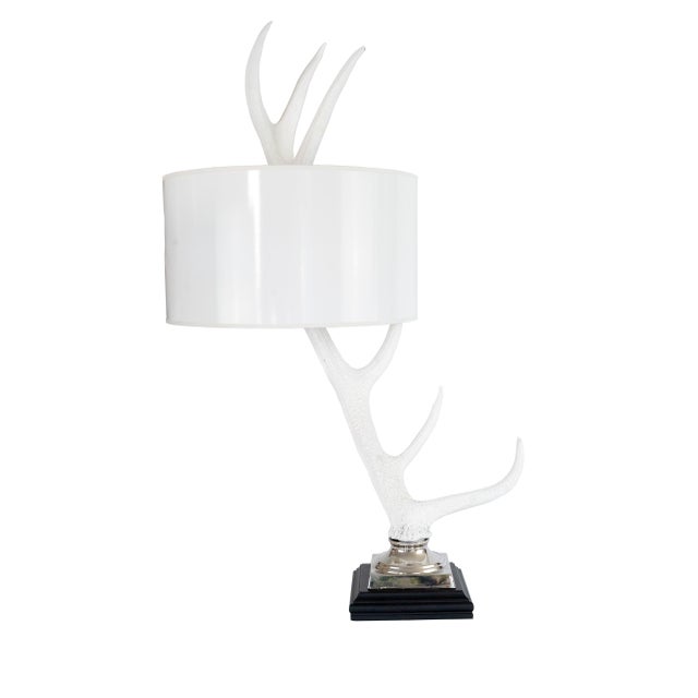 Modern Barbara Cosgrove White Resin Antler Lamp With White Lacquer Shade For Sale - Image 3 of 3