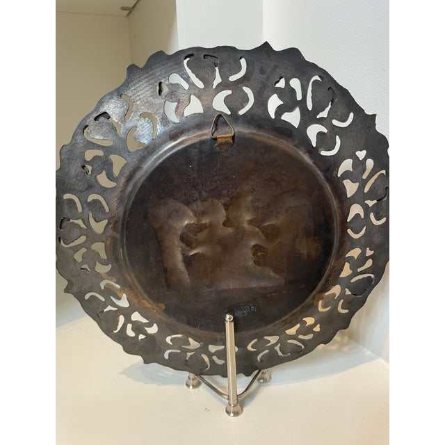 Vintage Egyptian Brass and Copper Metalworks Plate With Pharaoh and Queen For Sale - Image 9 of 11