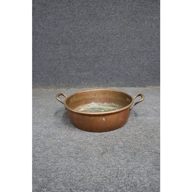 Rustic European Antique Copper Jam Pan With Riveted Brass Handles For Sale - Image 3 of 8