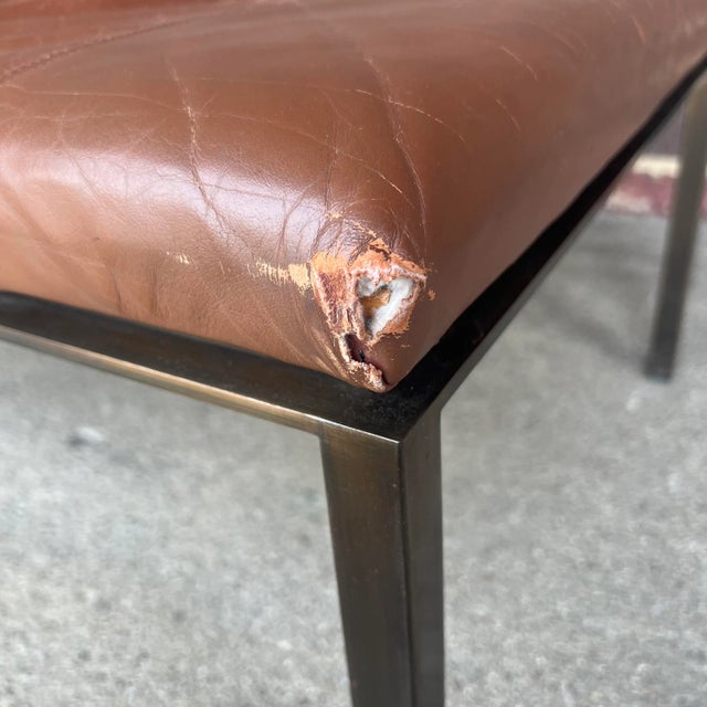 1980s Helikon Leather Brass Long Bench For Sale - Image 5 of 13