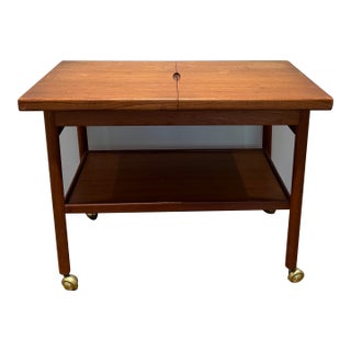 1960s Danish Modern Teak Expandable Serving Trolley on Brass Casters For Sale