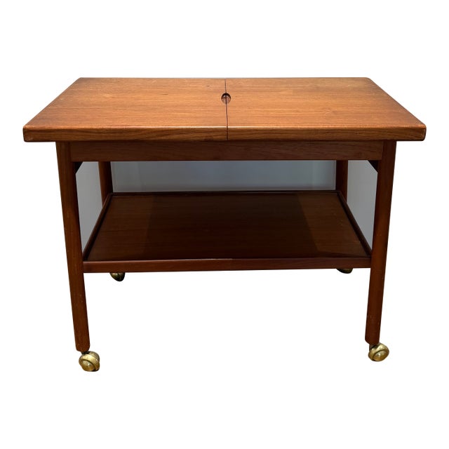 1960s Danish Modern Teak Expandable Serving Trolley on Brass Casters For Sale