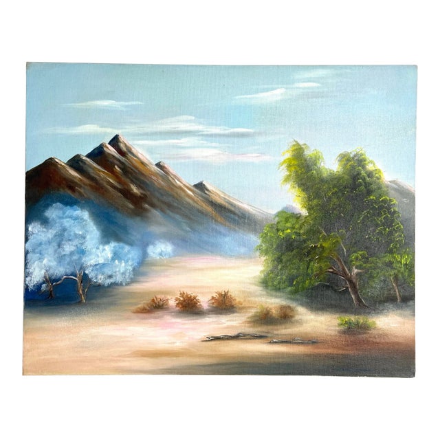 1980s California Desert Mountain Landscape Oil Painting by JH Bicknell For Sale