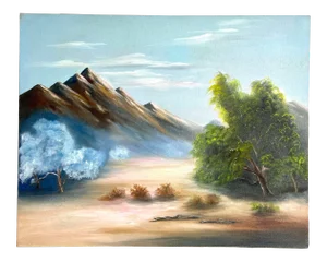 1980s California Desert Mountain Landscape Oil Painting by JH Bicknell