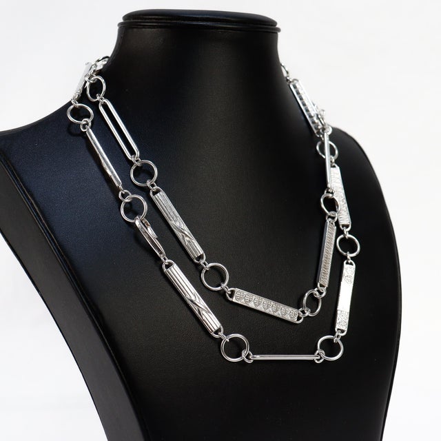 Metal Signed Modern Christofle 38" Sterling Silver Rope Length Link Necklace For Sale - Image 7 of 15