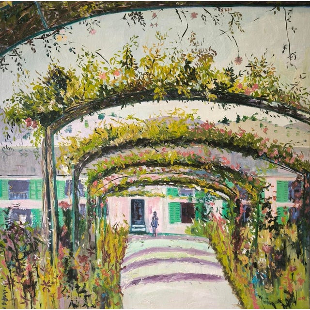 Textile Linda Clerget, Floral Stroll, Oil on Canvas For Sale - Image 7 of 7