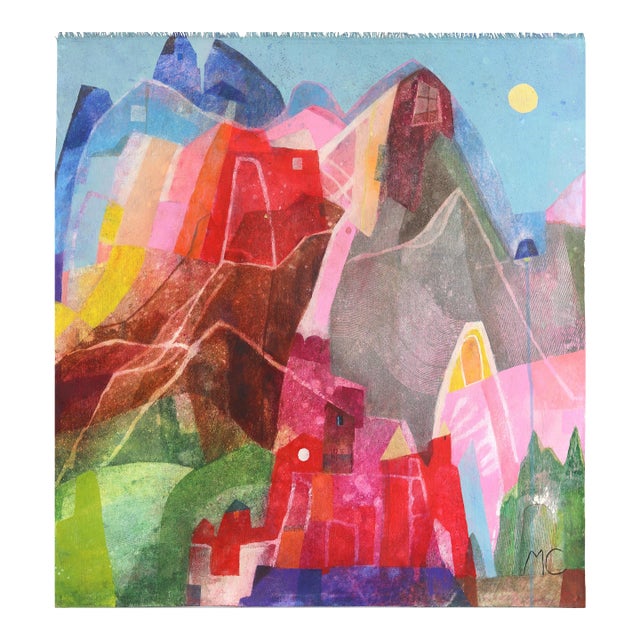 House and Sunset - Abstract Color Drenching Landscape Acrylic Painting on Canvas Original Artwork by Maria C Bernhardsson For Sale