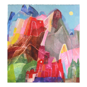 House and Sunset - Abstract Color Drenching Landscape Acrylic Painting on Canvas Original Artwork by Maria C Bernhardsson