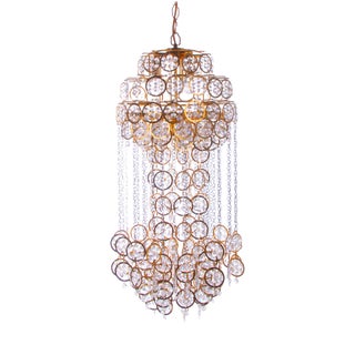 Cascading 28 Chandelier Swarovski Crystal and Gilt Brass by Kurt Faustig, Munich, 1970s For Sale