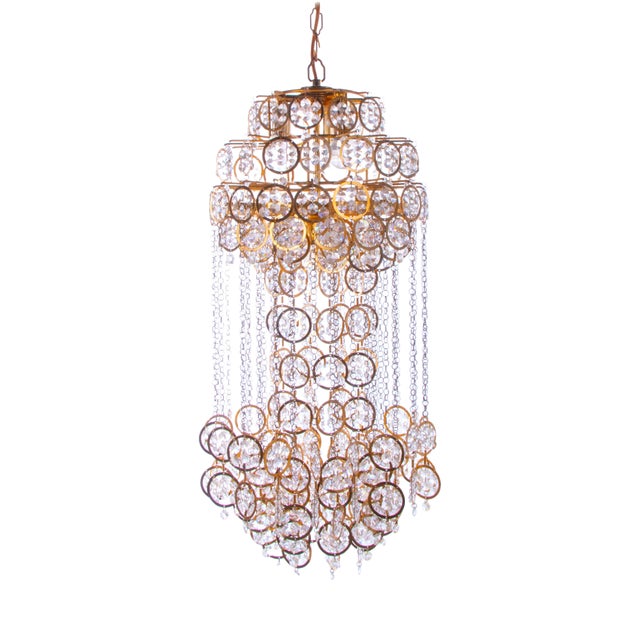 Cascading 28 Chandelier Swarovski Crystal and Gilt Brass by Kurt Faustig, Munich, 1970s For Sale