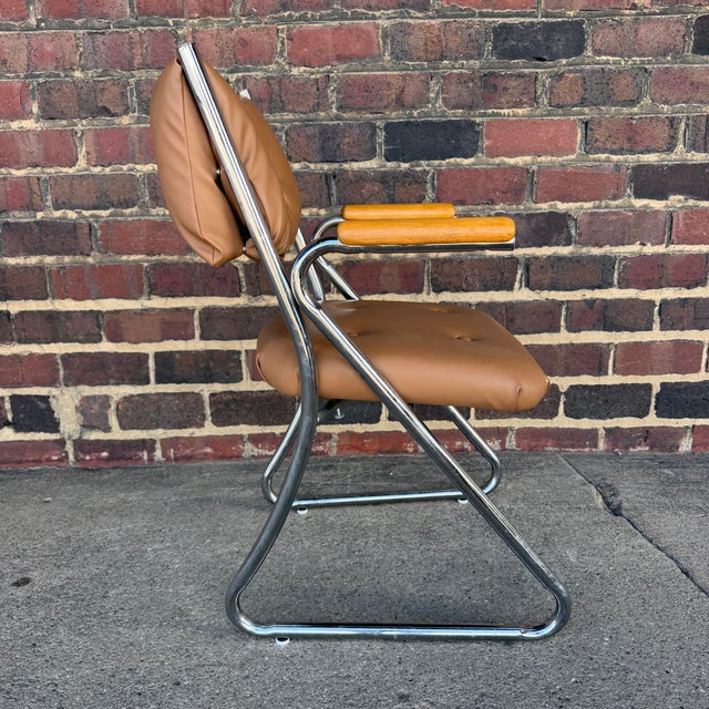 Daystrom Chrome Tubular Octagonal Glass Dining Table With 4 Chairs With Wooden Arm Rests For Sale - Image 12 of 12