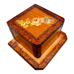Vintage Folk Art Handmade Pyrography Wooden Box