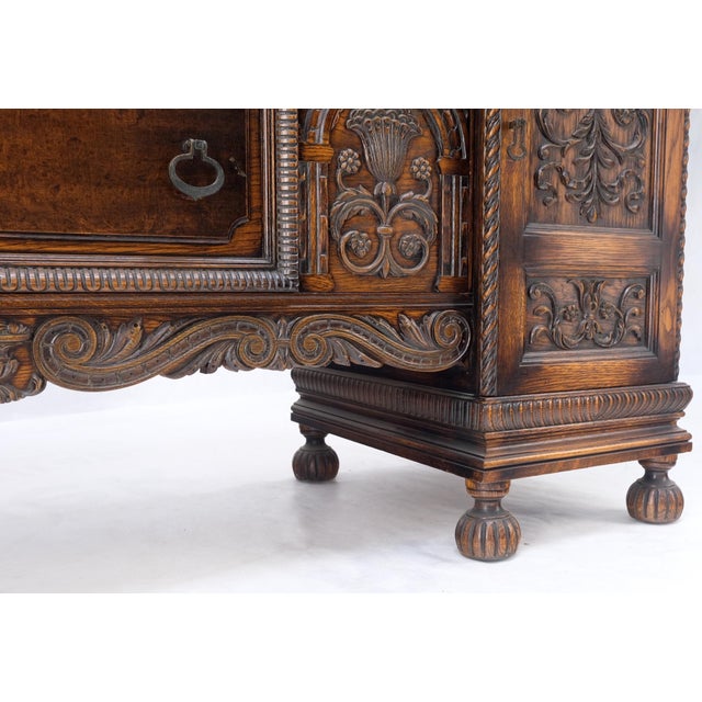 Jacobean Fine Carved Oak Sideboard Credenza Buffet Cabinet For Sale - Image 12 of 12