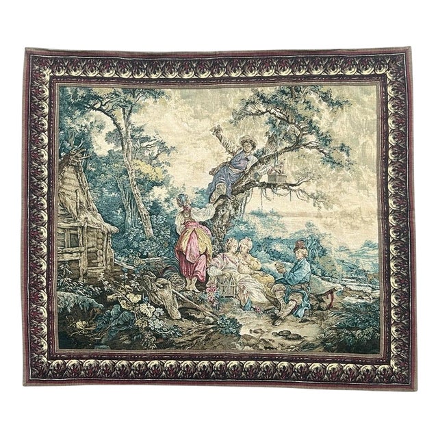 Vintage French Screen Printed Tapestry Bird Merchants, 1970s For Sale