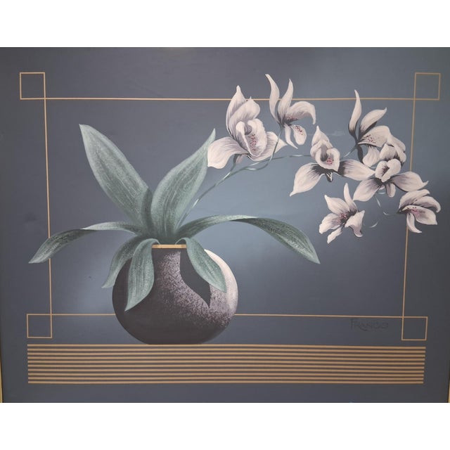 1980s Oversized Franco Orchid Painting – 60” × 48” – Modern Botanical Wall Art For Sale - Image 4 of 6