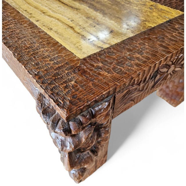 Northern Italian Roman Carved Coffee Table with Marble Top For Sale - Image 3 of 6