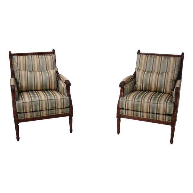 Pair of Stickley Cherry Louis XVI Bergere Armchairs For Sale