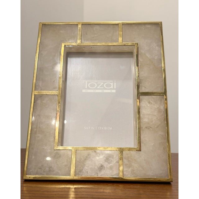 Two's Company Tozai Home White Quartz & Brass 5x7 Photo Frame For Sale - Image 4 of 4