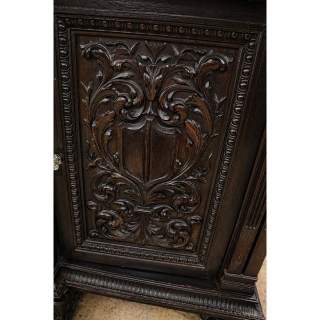 Victorian Victorian French Renaissance Ebonized Oak Buffet Cabinet Credenza Sideboard For Sale - Image 3 of 8