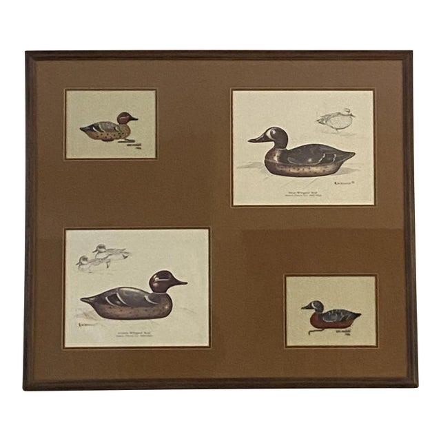 Vintage 1980s Brownlee & Ann Modahl Duck Image and Cross Stitch Collaboration - Matted and Framed For Sale