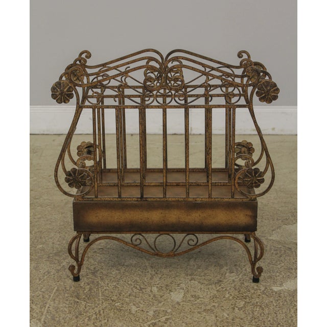 Brown Decorator Iron Magazine Rack W. Drawer For Sale - Image 8 of 13