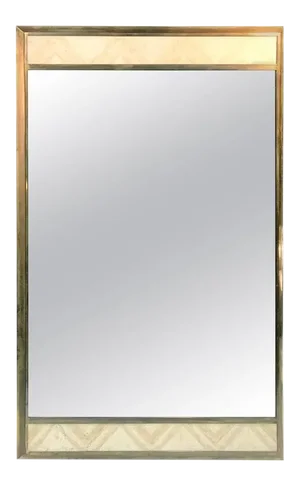 Gio Ponti Style Italian Modern Travertine & Brass Rectangular Mirror