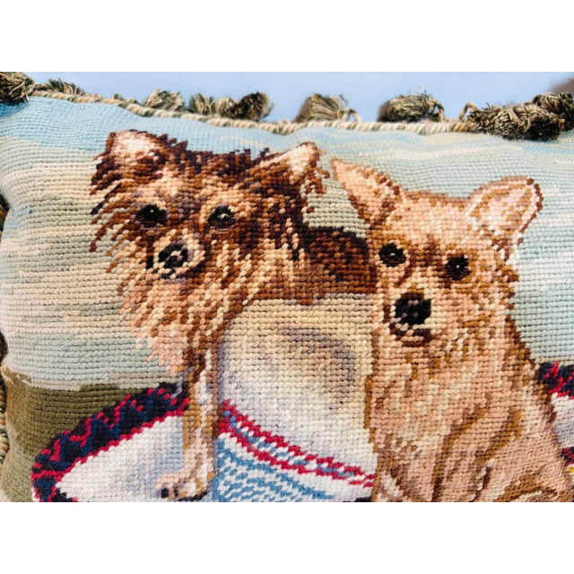 French Provincial Vintage Throw Decorative Needlepoint Chihuahua Dogs Design Pillow For Sale - Image 3 of 11