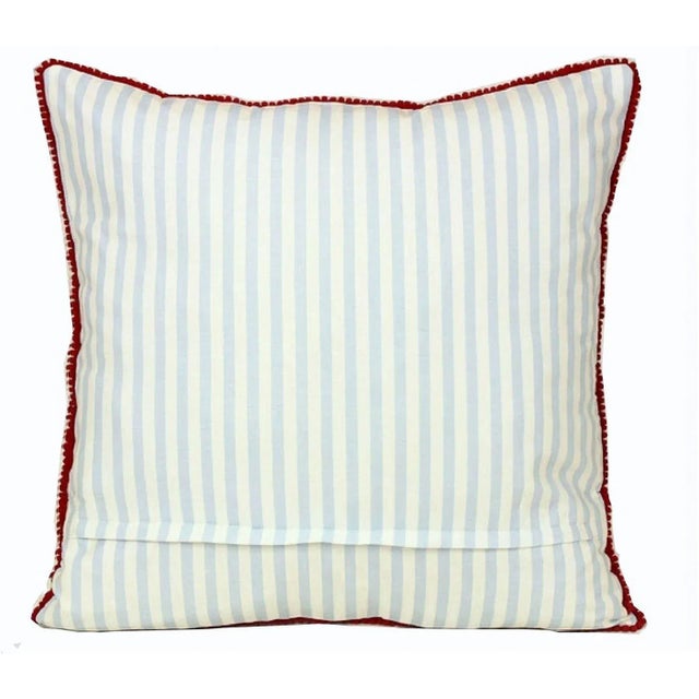 White Vintage 1980s Jane Churchill Floral Stripe Pillow Cover With Pom Pom Trim For Sale - Image 8 of 12