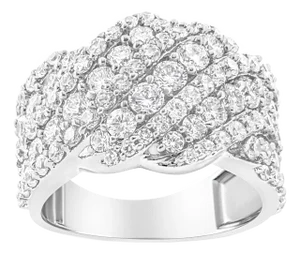 10K White Gold 3.00 Cttw Diamond Multi Row Cluster Band Ring (I-J Color, I3 Clarity) - Size 6