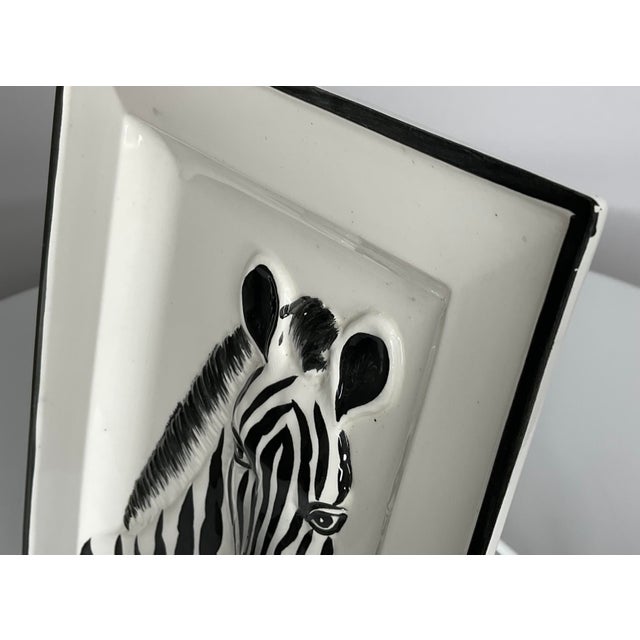 Ceramic 1970s Fitz and Floyd Hand Painted Zebra Wall Plate For Sale - Image 7 of 11