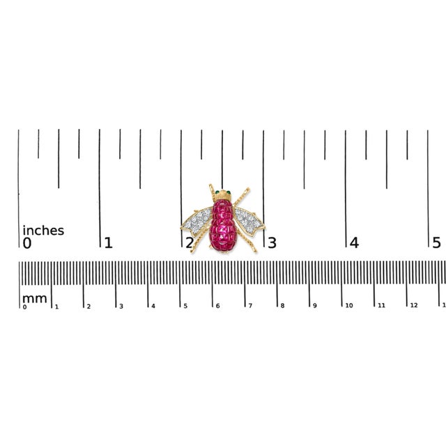 Early 21st Century 18K Yellow Gold 3/8 Cttw Diamond and 6 3/4 Cttw Red Ruby Bumblebee Brooch Pin (F-G Color, VS2-SI1 Cl For Sale - Image 5 of 5
