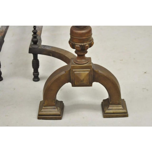 Antique English Federal Brass Cannonball Fireplace Andirons With Patina - Pair For Sale In Philadelphia - Image 6 of 10