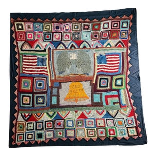 Antique 1940’s 48 Star Flag God Bless America Folk Art Crochet Bed Spread From Collection of Bates Lowry For Sale