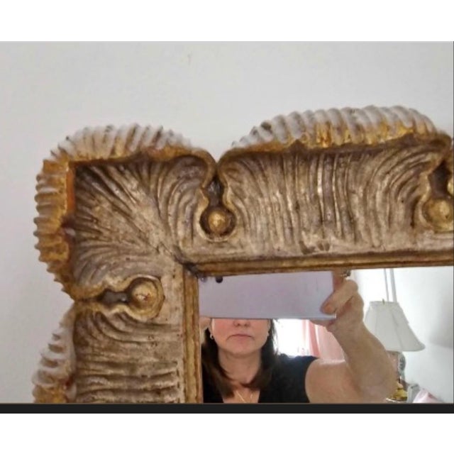 Silver Hand-Carved Gilt Scalloped Mirror by Morgan, Italian Design For Sale - Image 8 of 11