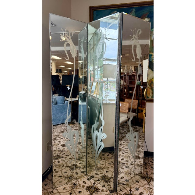 Bring height, light, and a touch of glamour to any space with this vintage 3-panel mirrored room divider screen featuring...