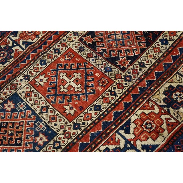 Late 19th Century 1880s Ivory Red Diamond Tribal Hand Knotted Antique Caucasian Kazak Rug 3'8" X 6'9" Wool Carpet For Sale - Image 5 of 5