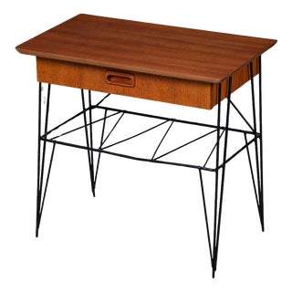 Mid-Century Modern Danish Teak Bedside Table with Metal Frame, 1960s For Sale
