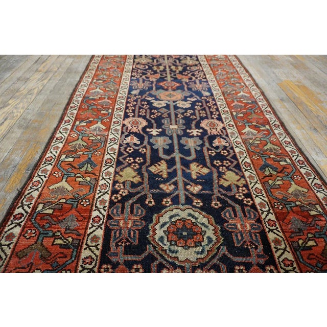 Persian 1880s Blue Navy Geometric Antique Nw Persian Rug 3'6"x 15'0" Knotted Wool Carpet For Sale - Image 3 of 13