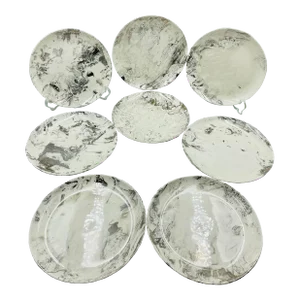 Vintage Sascha Brastoff "Surf Ballet" White & Platinum Luncheon Plates- Set of 8