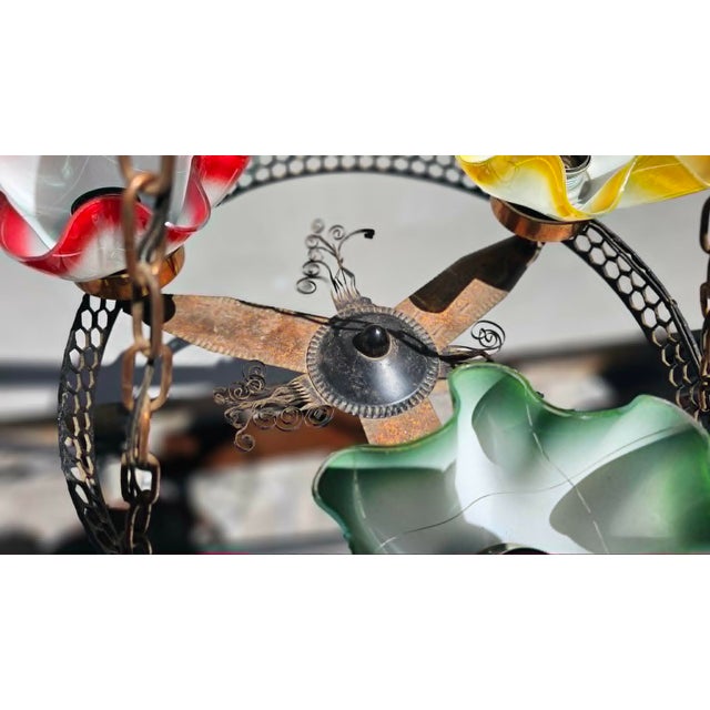 Metal Vintage Glass and Metal Chandelier, 1960s For Sale - Image 7 of 13