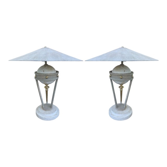 Vintage Postmodern Travertine and Brass Lamps by Michael Taylor - A Pair For Sale