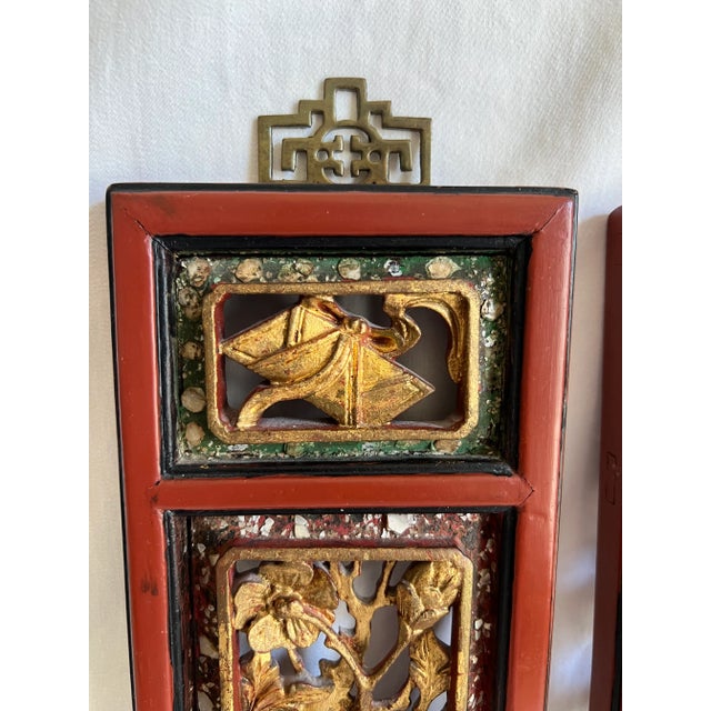 Antique Chinese Carved Wood Wall Hangings- Set of 2 For Sale In Austin - Image 6 of 14