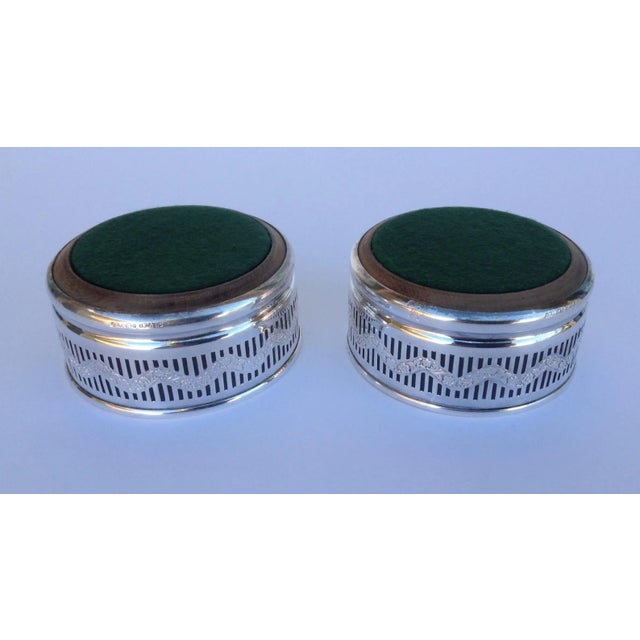 Wood Vintage C.1950's English Apollo Silver Plate & Wood Wine Caddy's - Set of 2 For Sale - Image 7 of 11