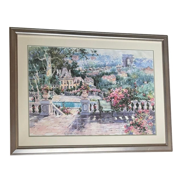 Late 20th Century Original Signed Marilyn Simandle Painting Parisian Landscape For Sale