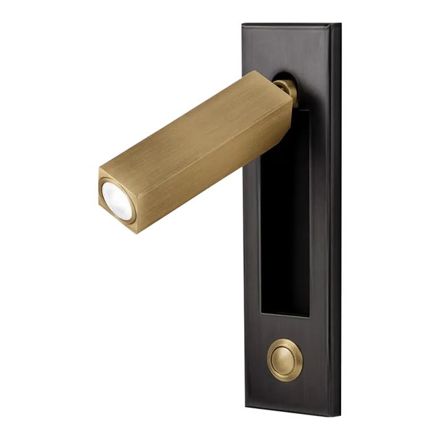 Contemporary Black Bronze With English Brass Led Dock Button Reading Light For Sale