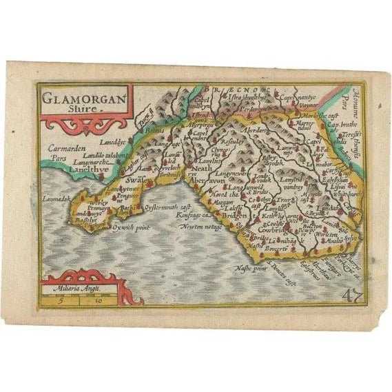 Antique Miniature Map of Glamorganshire in Wales, 1646 For Sale