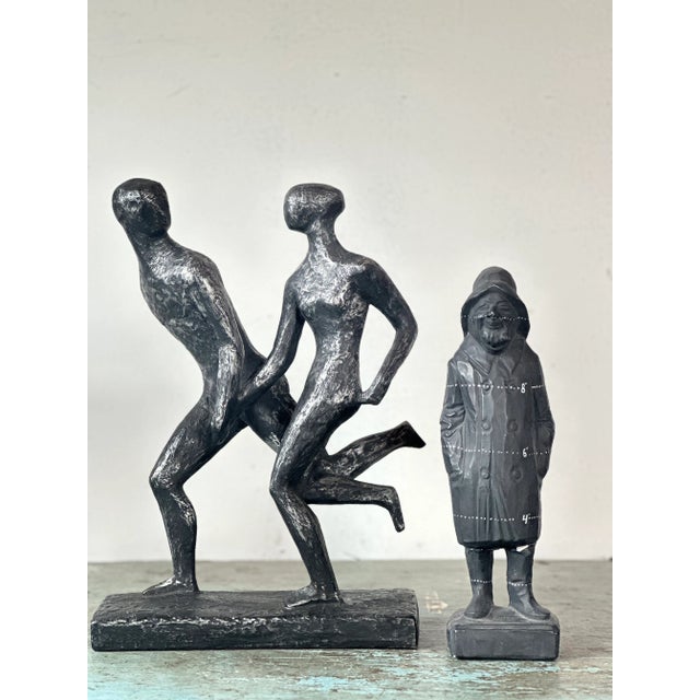 Austin Productions Vintage Brutalist Statue of Running Man & Woman Couple Holding Hands - by Austin Productions 1968 For Sale - Image 4 of 12