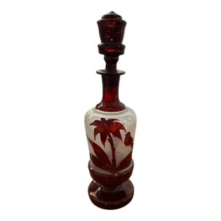 Antique Ruby Red Perfume Decanter With Bird Accent For Sale